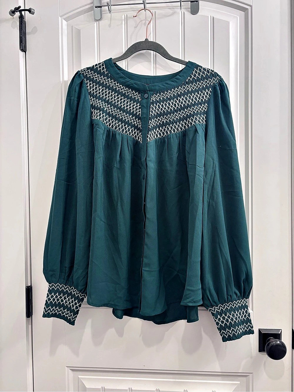 PrettyGarden Women's Long Sleeve Boho V-Neck Smocked Button-Down Blouse